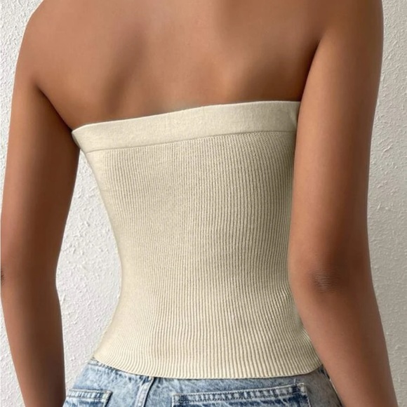 Boho Knit Bandeau Twisted Front Cropped Tube Top - Picture 2 of 16